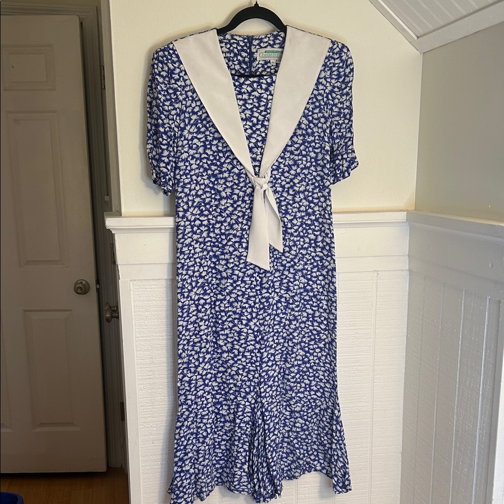Jane Schaffhausen Belle France Blue & White Vintage Cottagecore Dress Women’s 6